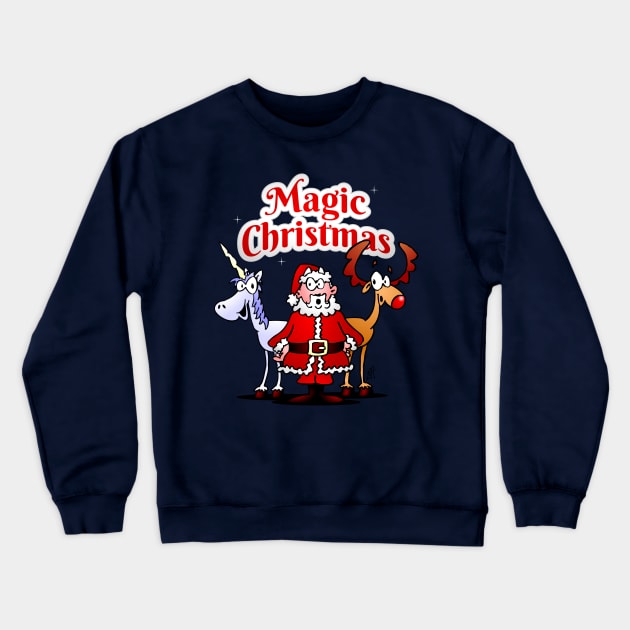 Magic Christmas: Santa, reindeer and a unicorn Crewneck Sweatshirt by Cardvibes